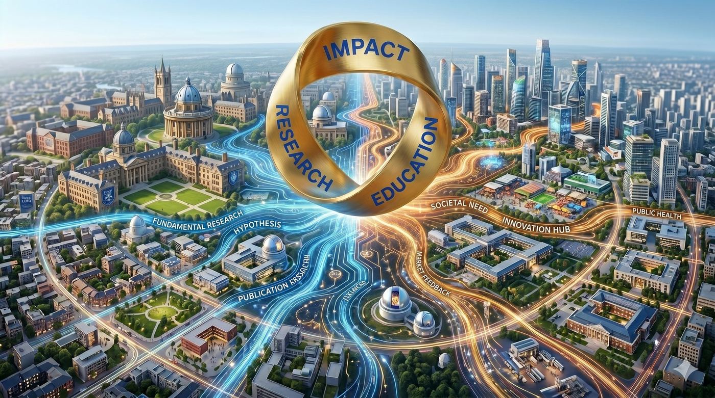 Möbius ring of Impact, Research and Education bridging fundamental academic work and societal innovation